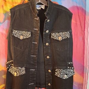 Diane Gilman Black Denim Vest with Silver Accents